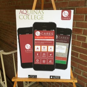 poster on display announcing the new app in the Wege Student Center