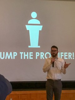 Pollo talking at the event.